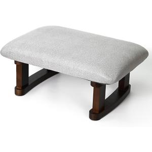 Small Footstool Office Under Desk Ottoman Padded Hassock 16.1"(41cm) x 6.7"(17cm) with Wooden Legs Modern Living Room Bedroom Work Nail Salon Compact Footrest Stool Relaxation Rest Foot Stool (Grey)