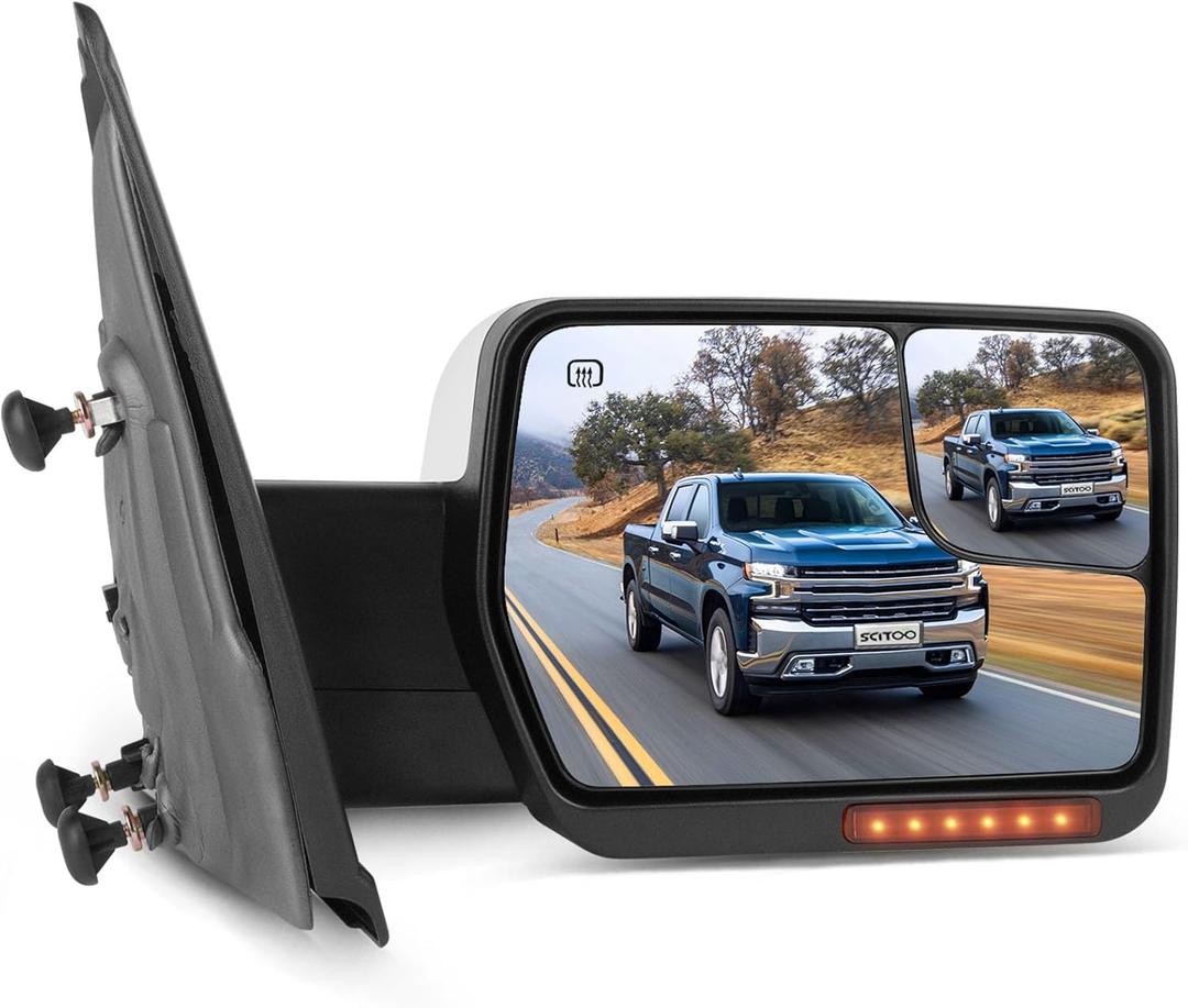 SCITOO fit for Ford Towing Mirror Chrome Rear View Mirror fit 2004-2014 for Ford for F-150 Truck with Glass Power Control Heated Turn Signal and Puddle Lamp Features-Passenger Side