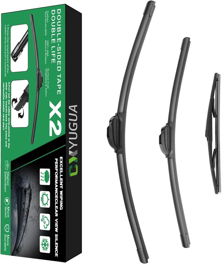 Double Sided Rubber Strips windshield wipers, Replace for 2004 2005 2006 2007 2008 2009 Prius,Wiper Blades Replacement-26"/18"/16" (Set of 3) U/J HOOK,Will Last 2x As Long Double Sided Rubber Strips windshield wipers, Replace for 2004 2005 2006 2007 2008 2009 Prius,Wiper Blades Replacement-26"/18"/16" (Set of 3) U/J HOOK,Will Last 2x As Long