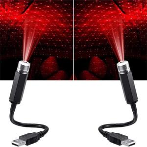 2Pcs Red Mini LED Star Night Projection Light, USB-Powered Car Roof & Wall Projector Night Light