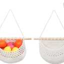 Hanging Baskets for Organizing, 18x11 Inch Wall Hanging Fruit Basket Over the Door Organizer for Fruit Vegetable Plant, Beige Boho Cotton Crocheted Fruit Holder for Kitchen Bathroom Bedroom