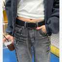EMMIOL Cool Y2K Belt Women Black bb Belt Silver Buckle Oval D Ring Star Belts Trendy Streetwear Punk for Jeans (Fits 28" -34 " Waist)