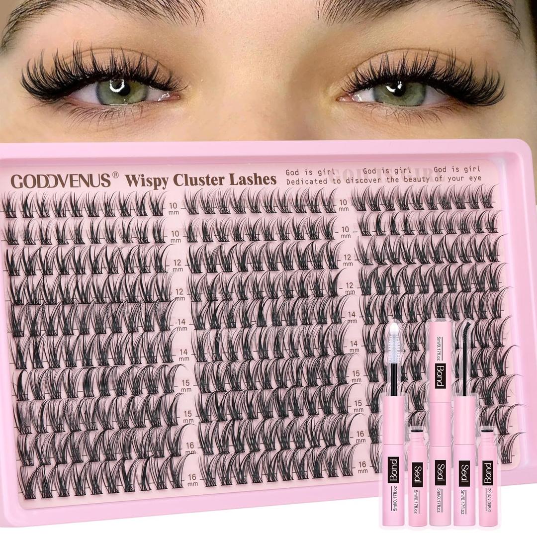 Lash Clusters Kit Wispy Eyelash Clusters Lashes Natural DIY Lash Extension Kit 10-16mm Cluster Eyelash Extensions Kit 300pcs C Curl Individual Lashes Cluster Eyelash (No Tweezers)