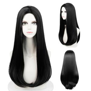 Probeauty 60cm Black Wig for Women, Long Straight Middle Part Halloween Costume Cosplay Wigs