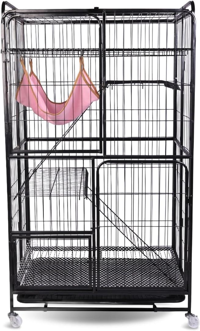 4-Tier Cat Cage Collapsible Cat Crate with Wheels Cat Kennel for Adult Cats Kitten