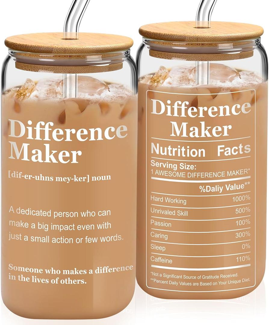 Yetene Difference Maker Gift Glass Cup Thank You Gifts for Women Mom Coworker Manager Lady Nurse Employee Staff Retirees Appreciation Gifts Birthday Gifts 16 Oz Glass, 1 Pack