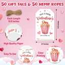 Cazhes Valentine's Day Paper Gift Tags, 50 Pcs Valentine Name Tag with String for Gifts Bags, Popcorn Holiday Presents Wrapping for Party Decoration Supplies - C06