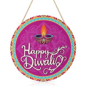 CHDITB Happy Diwali Decoration 3D Front Door Sign(12x12), Indian Festival of Lights Wall Hanging with Rangoli Diyas, Deepavali Themed Door Hanger for Front Door Porch Home Office Party
