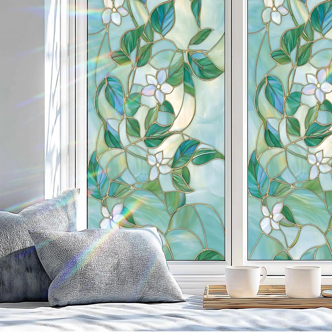 Window Privacy Film Static Cling - Stained Glass Decorative Sun Blocking Window Covering, Non-Adhesive Removable Stickers for Home & Office, 17.5" x 39.3"