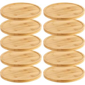 10 Pack 6 Inch Bamboo Plant Saucer, Natural Round Bamboo Plant Tray for Indoor and Outdoor Plants, Coasters