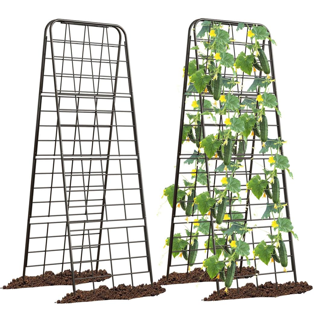 Heavy Duty 50"x17" Adjustable A-Frame Trellis for Climbing Plants – Rust-Proof Metal Garden Trellis with Dense Grid Design, Perfect for Raised Beds, Tomatoes, Cucumbers & Outdoor Vines (Black, 2 Pcs)