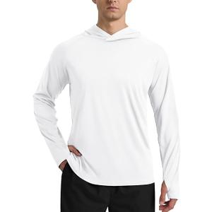 Men's Sun Protection Hoodie Shirt UPF 50+ Long Sleeve Fishing Rash Guard UV SPF Summer Lightweight Hiking Shirt for Men (White, XXL)