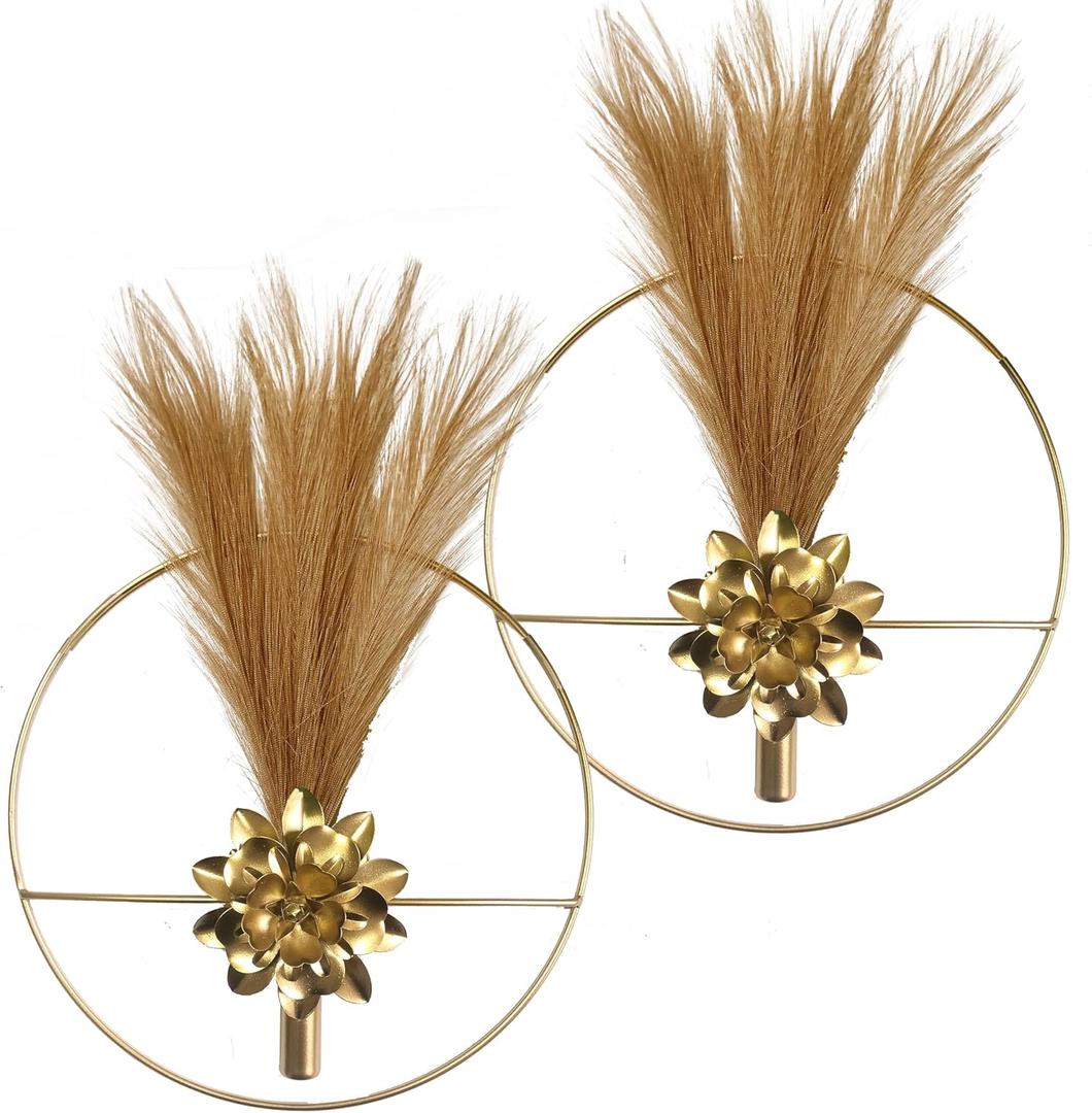 M-dazzling Metal Plants wall hanging decor; Metal wall hanging Vase;Living Room, Bedroom, Bathroom, Dining room,Plant Mounted Decor (Large Golden Bloom)