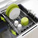 Expandable Stainless Steel Dish Drying Rack Over The Sink For Small Kitchen, Counter Space Saving Compact Metal Plate Drainer Strainer, Adjustable Hanging Inside Sink Rust Proof Wire Dryer Holder