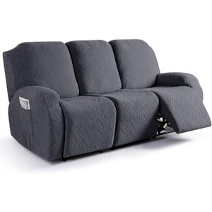 Ruaozz Recliner Sofa Covers Recliner Chair Covers Couch Covers for Reclining Couches with Pockets Washable Furniture Protector with Elastic Bottom (3 Seater, Dark Gray)