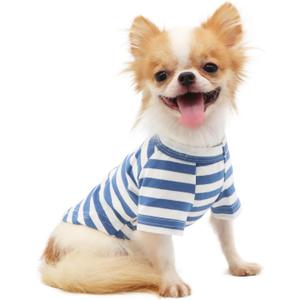 LOPHIPETS 100% Breathable Cotton Striped Dog Tee Shirt T-Shirt for Small Dogs Chihuahua Puppy Clothes -Blue and White Strips/M (Medium for 4.5-6.5 lbs)