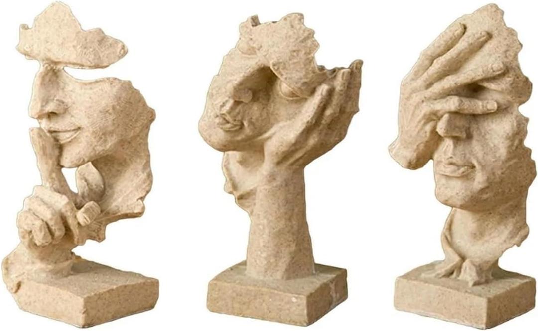 3 Pcs Statue Face Character Art Crafts Resin Desktop Ornaments Sculpture Figurines(Sandstone)