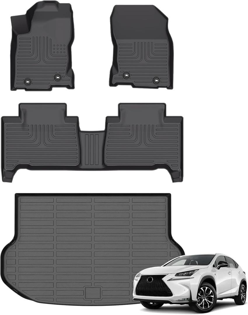 Floor Mats & Cargo Liner for 2021-2015 Lexus NX (NX200t NX300 NX300h) All Weather Automotive TPE Liners Set Anti-Slip Waterproof Floor Liners Accessories (Car Mats+Trunk Mat) Black