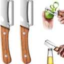 2PCS Multifunctional Vegetable Peeler, 2-in-1 Multifunctional Stainless Steel Peeler, Zero Snag Wooden Peeler, Potato Fruit Pumpkins Kitchen Peelers with Bottle Opener