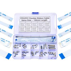 Flexible Flat Ribbon Cable Connectors Assortment Kit, 0.5mm A Type FFC FPC Connector Flat Cable Socket 4P 6P 8P 10P 12P 14P 16P 20P 30P 40P with Length of 150mm Cable (TC-0.5mm-A)