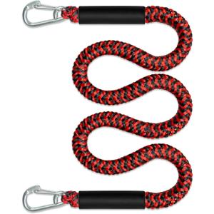 7 Feet Bungee Dock Line Boat Accessories 1-Pack Mooring Lines with Two 316 Stainless Clip 7ft Stretch to 14ft (Red+Black, 7 Feet)