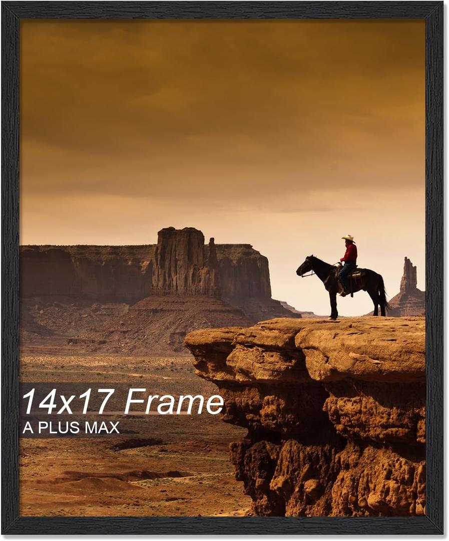 A PLUS MAX 14x17 Picture Frame, Black Engineered Wood Frame for 14 x 17 Inch Picture Poster Photo, Light Weight 14 by 17 Frame with Wood-grain for Wall - 1 Pack/Black/14 x17