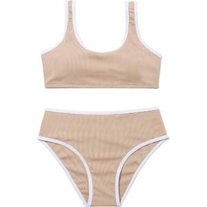 SOLY HUX Girl's Ribbed Knit Contrast Binding Bikini Bathing Suit 2 Piece Swimsuits 9 Years