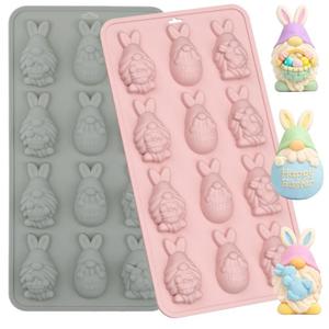 2PCS Easter Bunny-Eggs Silicone Molds 3D Eggs Chocolate Molds Easter Rabbit Candy Molds for Fondant Jelly Pudding Manual Soap Making of Easter Party Decoration Pack of 2