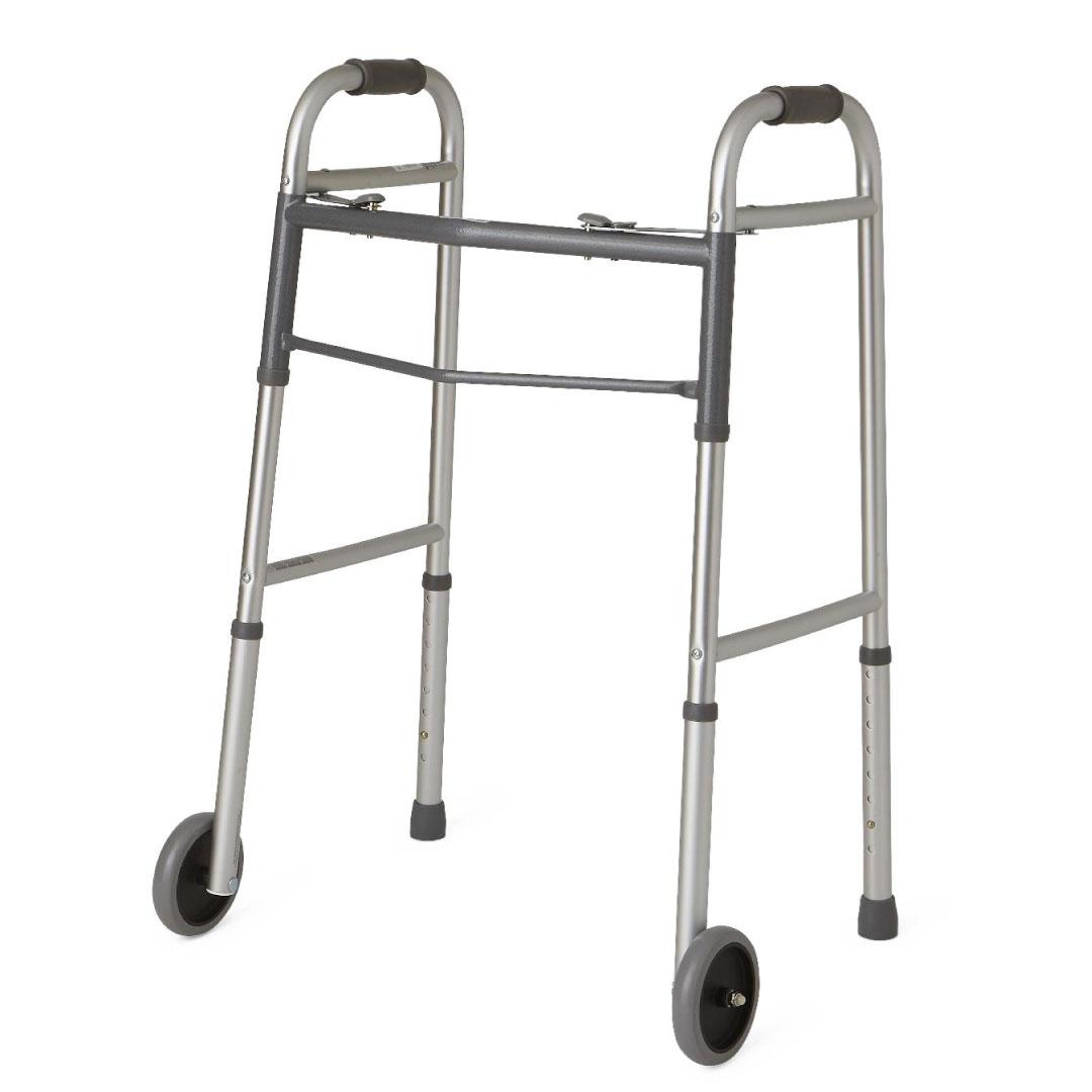 Guardian Easy Care Two-Button Folding Walker with 5" Wheels