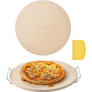 VEVOR Pizza Stone, 16 in Round Pizza Stone, 0.67" Thick Extra Large Baking-Stone with Rack Stand, 1450 Heat-Resistant Cooking Stones, for Kitchen Oven, Baking Pizzas, BBQ Grill