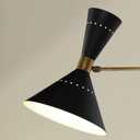 Mid Century Modern Black Wall Sconce – Adjustable Swing Arm Brass Wall Light with Double Cone Shade, Vintage Modern Accent Lighting for Bedroom, Living Room, Hallway, Office (Brushed Brass)