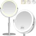 20X Magnifying Mirror with Light, Height Adjustable 2000mAh Makeup Mirror with Light, 3 Color Lights for Tabletop/Travel. Detachable Travel Makeup Mirror, Vanity Mirror for Bathroom, Silver