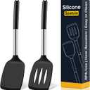 2 Pack Silicone Spatula Set, Solid & Slotted Turner for Non-Stick Pans, High Heat Resistant Silicone Spatula for Cooking, BPA-Free Stainless Steel Cooking Utensils for Fish, Eggs, Pancakes, Black