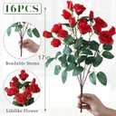 16 Bundles Artificial Roses for Front Door Outdoor Decor, Realistic Fake Silk Bouquets Flowers Faux UV Resistant Real Looking Rose Plants for Garden Balcony Farmhouse Home Spring Summer Decor (Red)