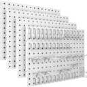 Peg Board, 4 Pack Metal Pegboard Panels with 50 Hooks, White Pegboards Wall Organizer, Heavy Duty Peg Board for Walls Home, Garage Tool Storage, Office Organization, Craft Room, Kitchen (16x12"- 4 Pcs)