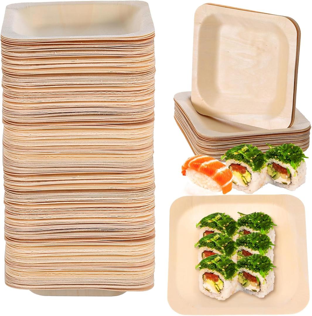 100PCS Disposable Square Palm Bowls, 4.3 Inch Palm Leaf Bamboo Bowls Disposable Dessert Plates Wood Charcuterie Plate Small Wooden Appetizer Plates for Birthday Wedding Party Home Events Food Catering