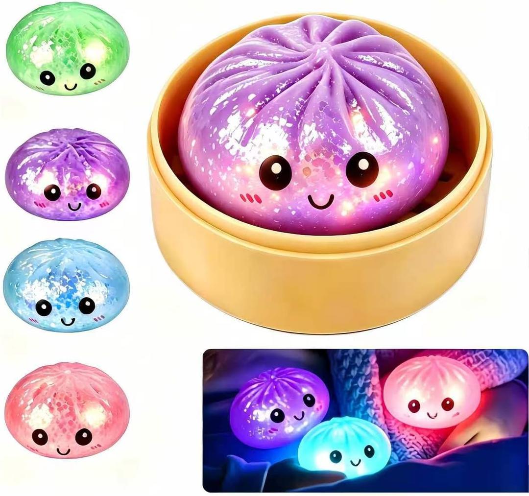 Dumpling Glowing Mystery Box,Dumplings SquishySensory Stress Ball Squeeze Toys for Stress Relief Soft Squeeze Decompression Dumplings Stress BallsSteamer Stretchy Desk Toys (Purple)