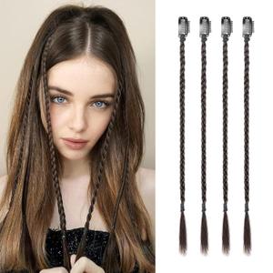 Flufymooz 4PC Braid in Hair Extension 14 Inch Clip in Braid Extensions for Women Synthetic Hairpieces for Daily Use Party Styling (Black Brown)