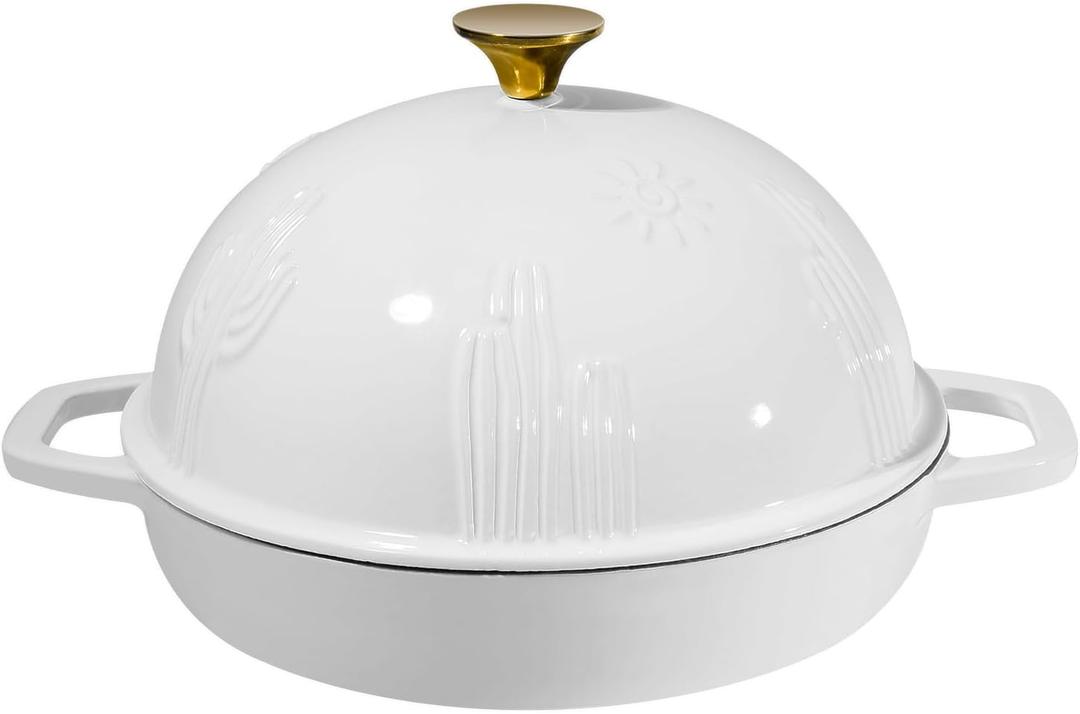 Bread Oven Cast Iron Bread Dutch Oven with Cloche Lid for Bread Baking White Enameled Cast Iron Bread Oven with Dome Lid for Sourdough, 9.8 Inches