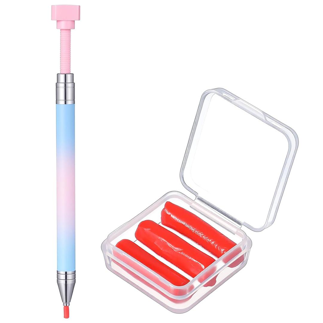 Mabor Diamond Dot Pen, Rhinestone Picker, Diamond Art Refillable Wax Pen with 3Pcs Wax Refills, Rhinestone Pickup Tool for Nail Design and Art Dotting Painting Accessories