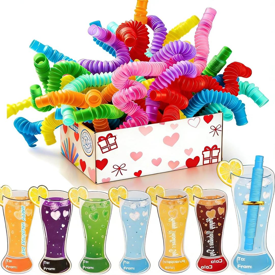 28 Pack Pop Tubes Sensory Toys Party Favors for Kids 8-12 Fidget Toys with Gift Card for Anxiety Goodie Bag Stuffers Treasure Box Classroom Prizes Gifts for 3 4 5 6 Year Old Boys Girls Toddlers