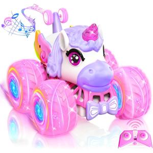Remote Control Car for Girls, Unicorn Toys for Girls Age 3+, 360 Rotating 4WD 2.4 GHz RC Stunt Cars with Light and Music, Unicorn Birthday Gifts Presents for 3 4-6 6-8