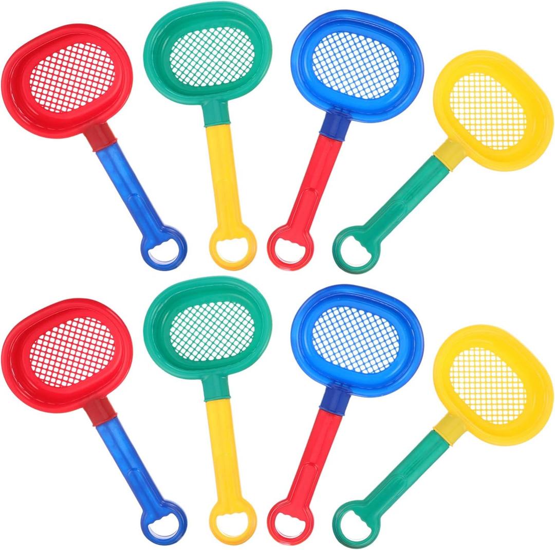 Kids Beach Toys Sand Sifters with Long Handle 8-Piece Plastic Sand Shovel Set for Outdoor Bath Sandbox Play (9.24 x 4.52 x 0.98 inches)