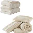 BEDELITE Fleece Queen Comforter Set -Super Soft & Warm Fluffy Cream White Bedding and Boho Tufted Comforter Set Queen Size Bundle