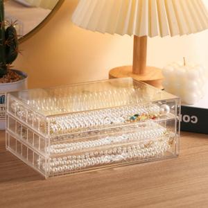 Necklace Organizer Box Tray with 3 Clear Drawers, Dustproof Necklaces Holder Storage Display Case, Necklace Tray Drawer for Pendant Suitable for Women and Girls (Transparent)