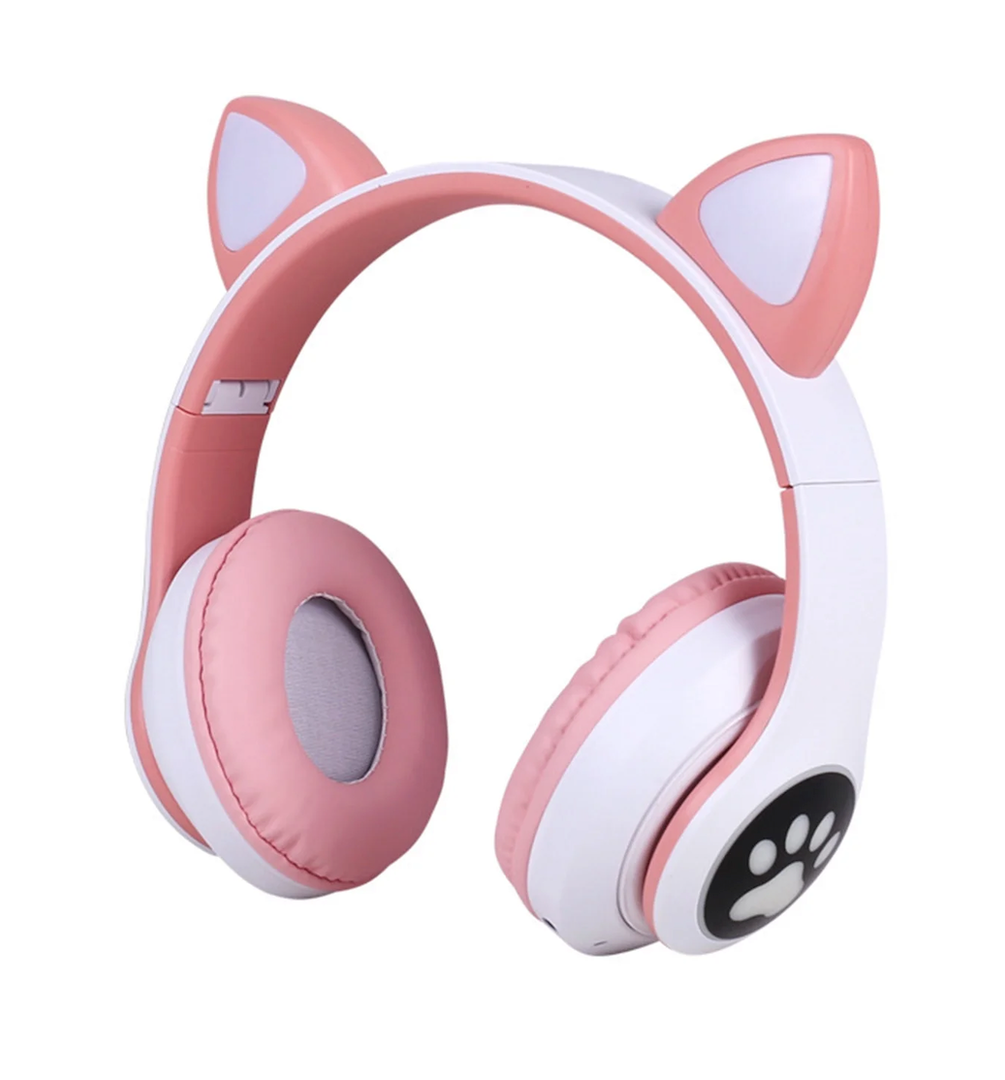 iClever Cat Ear Kids Bluetooth Headphones, LED Lights Up, 74/85dBA Safe Volume Limited, 50H Playtime,Bluetooth 5.2, USB C, Kids Headphones Wireless for Travel iPad Tablet, Meow Macaron Pink (Pink)