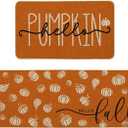 Fall Kitchen Mats Set of 2 17x29 and 17x47 Inch Hello Pumpkin Non-Slip Rugs Low-Profile Autumn Kitchen Floor Mat Rustic Farmhouse Thanksgiving Seasonal Decor for Home Entryway Sink Orange