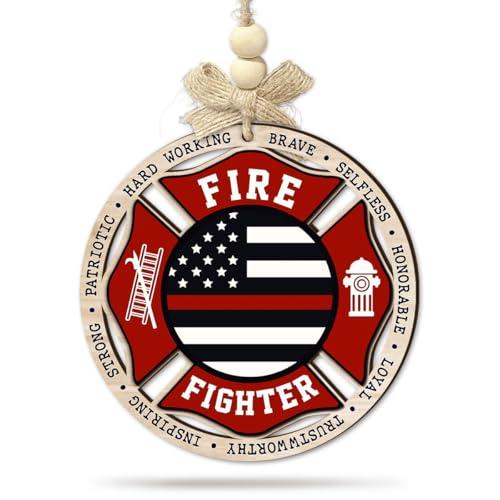 CHOANG Firefighter Christmas Ornament 2025 - Fireman Maltese Cross Xmas Tree Ornaments, 2 Layer Wood - Appreciation Gift for Firefighter Dad, Mom, Husband, Brother, Family