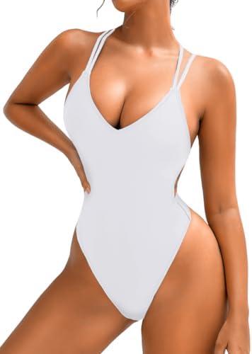 ShawGobow Sexy Swimsuit for Women,Backless Scrunch Butt High Cut Monokini,One Piece Cheeky Bathing Suit Beach Pool Party M