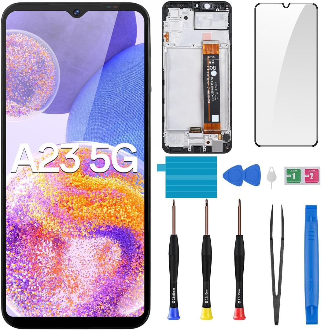 for Samsung Galaxy A23 5G Screen Replacement LCD Display Touch Digitizer Full Assembly with Frame Side Button Ear Speaker Vibration Motor Glass Repair Tools Kit SM-A236U SM-A236U1